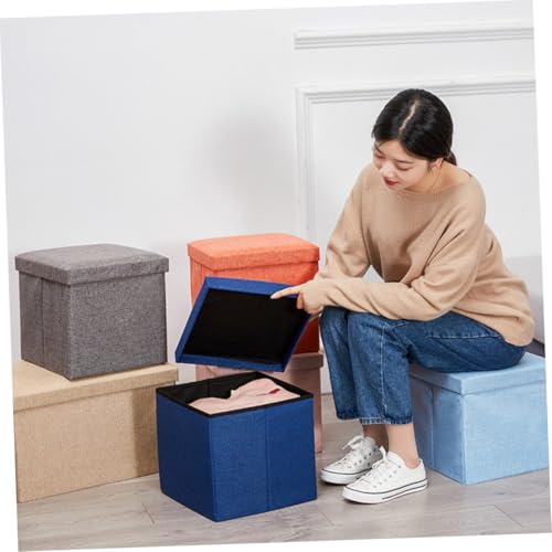 Tabouret de rangement pliant carré bleu en tissu robuste multifonction - 7