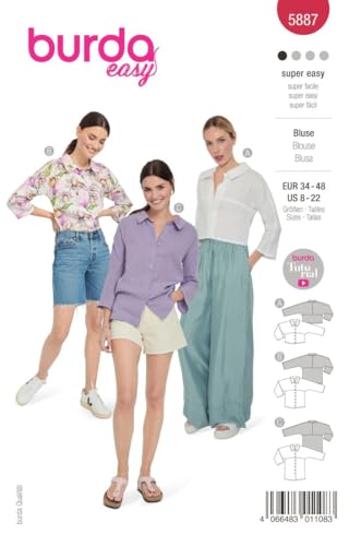 burdastyle Schnittmuster 5887 | Blusen in verschiedenen Längen zum selber nähen | Damen, Gr. 34-48 | Nählevel: leicht