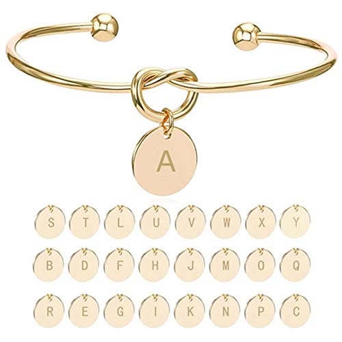 Sunwd Cuentas Pulsera Fashion 26 Letter Alloy Knot Heart Name Bangle Girl Round Pendant Chain & Link Bracelets For Women Girlfriend Best Gifts N Golden