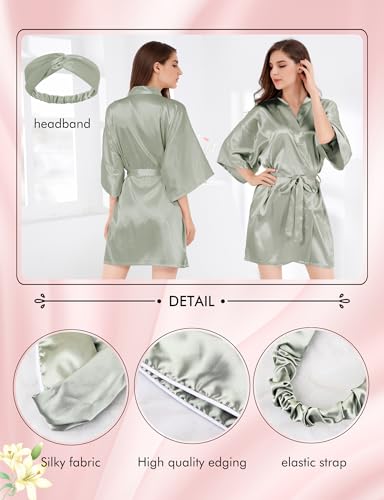 Image of MORFORU Women Bride Bridesmaid Silky Satin Kimono Robe Solid Color Sleepwear for Wedding Party Getting Ready, Short