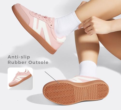 Image of LUCKY STEP Women Retro Gum Sole Fashion Sneakers | Genuine Leather Classic Tennis Skate Walking Shoes Anti Slip Trainers