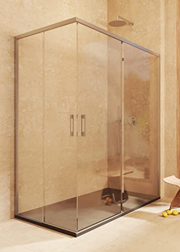 SOULBATH Mampara Angular 2 correderas + 2 fijos, sin Perfil Inferior, Fácil instalación Reversible Vidrio de Seguridad 6mm antical, 77,5-80 x 107,5-110 cm Ancho Adaptable - H= 195cm, Plata Brillo