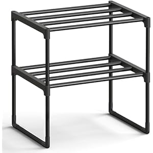 SONGMICS Shoe Rack, 2-Tier Shoe Organizer, Metal Storage Shelf, Upright or Upside Down, for 3-6 Pairs, Stackable, for Entryway, 11.8 x 16.7 x 14.8 Inches, Black ULSA002B01 Black 2 Tiers (16.