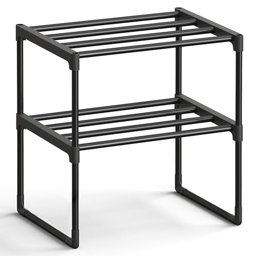 SONGMICS Shoe Rack, 2-Tier Shoe Organizer, Metal Storage Shelf, Upright or Upside Down, for 3-6 Pairs, Stackable, for Entryway, 11.8 x 16.7 x 14.8 Inches, Black ULSA002B01 Black 2 Tiers (16.