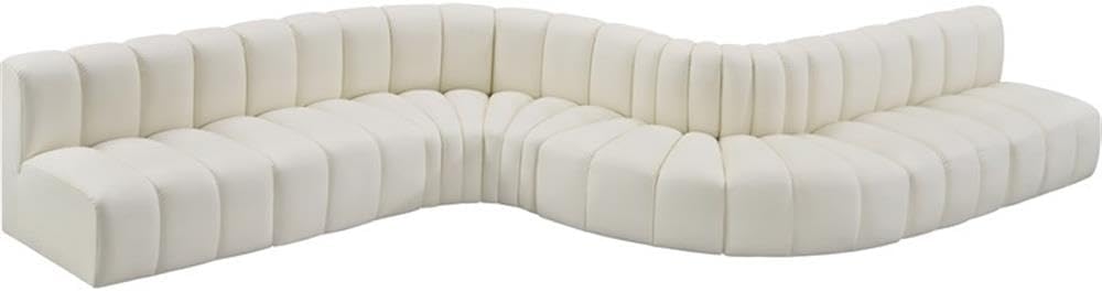 BOWERY HILL Contemporary Cream Vegan Leather Modular Sectional, 8-Piece Set, Deep Channel Tufting, 197" W x 84" D x 30" H, Modern Living Room Sofa, Versatile Configuration