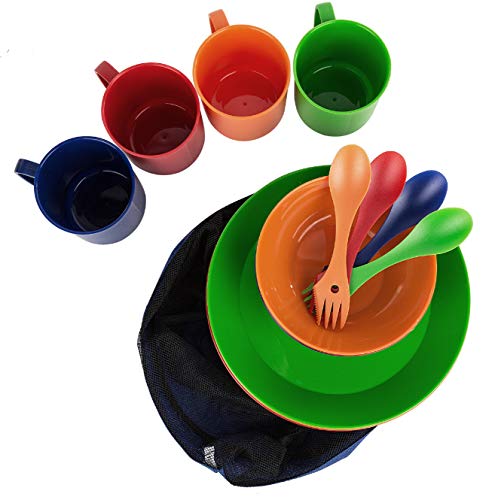 image for Wealers Camping Mess Kit, 16-Piece Dinnerware Set with Sporks, Plates,