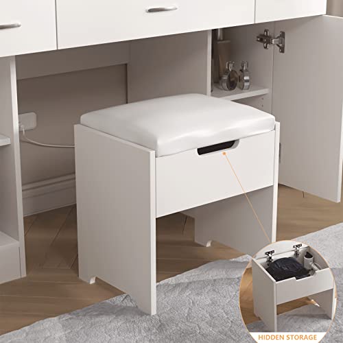 Makeup Vanity Desk With Lights, 3 Lighting Colors, White Vanity Set Makeup Table With 3 Drawers, 2 Cabinets And Multiple Shelves, Large Vanity 45.2In(L) #TOP7