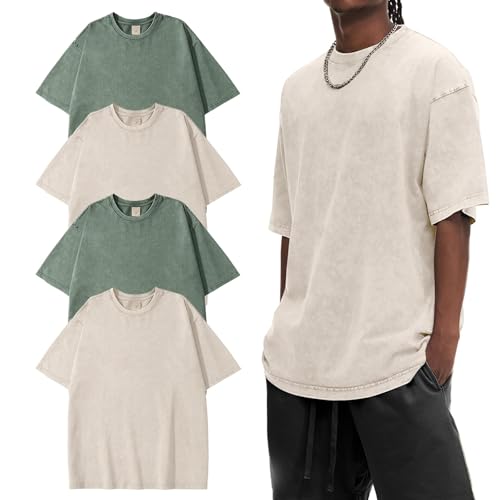 Image of Eiscntd Men's Oversized T-Shirts Heavyweight Cotton Vintage Washed Loose Fit Unisex Baggy Tee Shirts