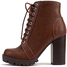 Soda Chalet Fashion Lace up Military Inspired Ankle Boot with Stacked Heel and Side Zipper