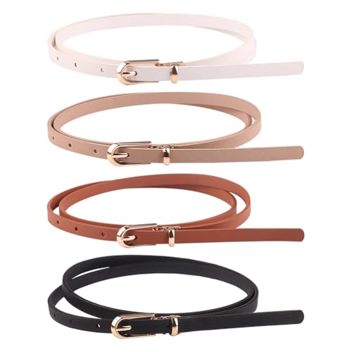 GSHLLO 4 Pcs Fashion PU Leather Belts Ladies Thin Adjustable Waistbands Women Skinny Waist Belts Wedding Dress Belts Trendy Jeans Belts with Metal Buckle for Coats