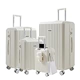WYDEAZ Juego de Maletas de Viaje 4 Piezas con TSA – Cabina, Mediana y Grande Rígidas ABS + PC con Ruedas Silenciosas 360º (Blanco)