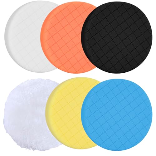 6 Inch Buffing Polishing Pads - 6Pcs Compound Buffing Sponge and Woolen Pads for 6 Inch Backing Plate, Cutting Polishing Pad Kit for Car Buffer Polisher Compounding