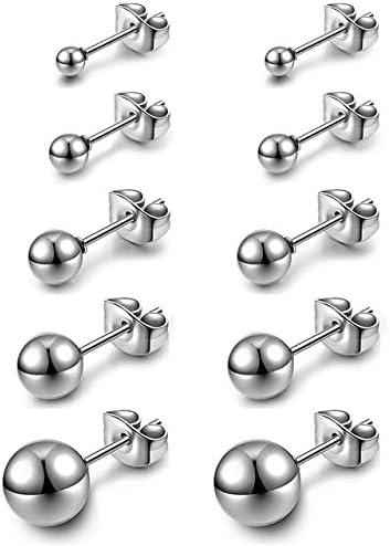 AllerPierce Hypoallergenic Ball Earrings Studs Set Cartilage Earrings Stainless Steel Round Ball Studs Earrings for Women Men 3mm-8mm10Pcs