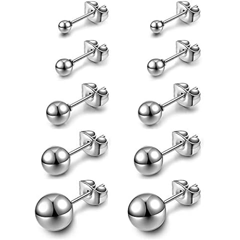 AllerPierce Hypoallergenic Silver Ball Earrings Studs Set Cartilage Earrings Stainless Steel Round Ball Studs Earrings for Women Men 3mm-8mm(10Pcs) Cover