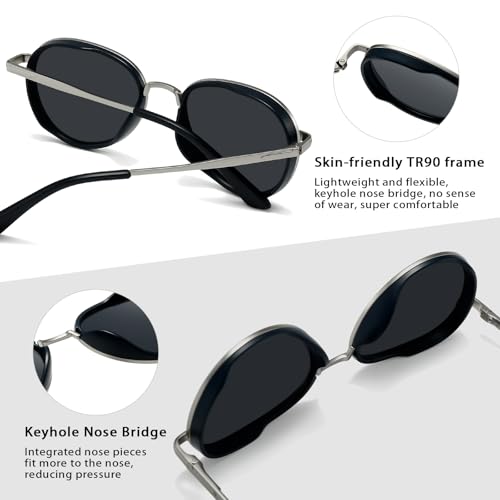 SUNGAIT Round Classic Polarized Sunglasses for Women Men Vintage Style Unique Design Shades with Spring Hinge UV400 Lens4