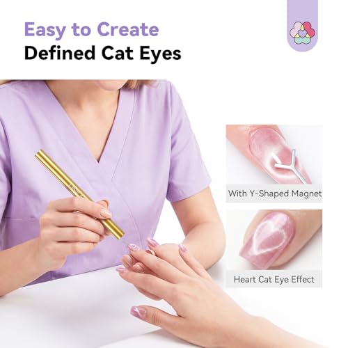 Image of SAVILAND Cat Eye Magnet for Nails: 5X Stronger Golden Nail Magnets Stick with Heart Cateye Magnets Double-Head Cateye Magnet for Nails Magnetic for Cat Eye Gel Polish Nail Art Design Salon Home