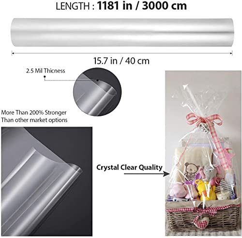 Clear Cellofaan Wrap Roll Crystal Clear cellofanen roll 2,5 Mil Dikheid Lange Film voor Geschenken, Manden, Hamper… - Afbeelding 3