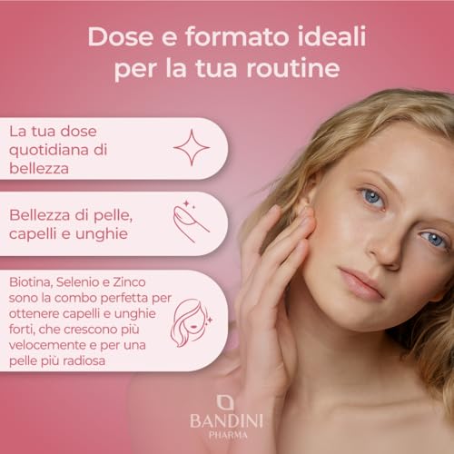 Bandini® Biotina per Capelli, Unghie e Pelle, Integratore con Selenio, Zinco e Vitamine, Crescita del Capello e Anticaduta, 365 Compresse, Alto Dosaggio e Assorbimento, 1 Anno di Trattamento Completo - 2