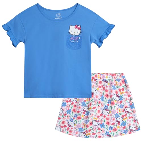 Image of Hello Kitty Girls Skort Set - 2 Piece Graphic Crewneck Top and Short Skort Cute Outfit Set (Sizes: 2T-12)