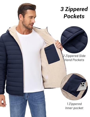 Cotrasen Mens Puffer Jacket Sherpa Lined Water Resistant Hooded Full Zip Mid-Weight Warm Insulated Winter Coat4