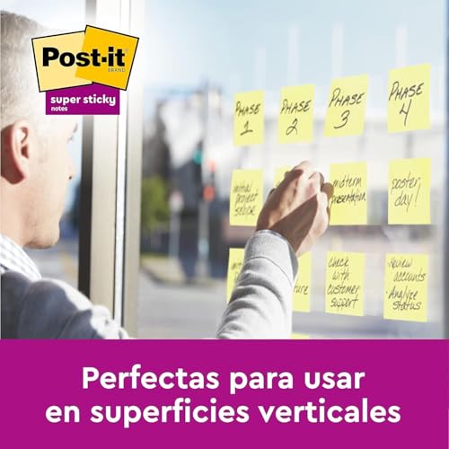 Post-it Super Sticky Notas, Canary Yellow, 76 mm x 76 mm, 90 hojas/bloc, 4 blocs/paquete + 2 GRATIS - Notas Extra Adhesivas para Listas de Tareas y Recordatorios - imagen 6