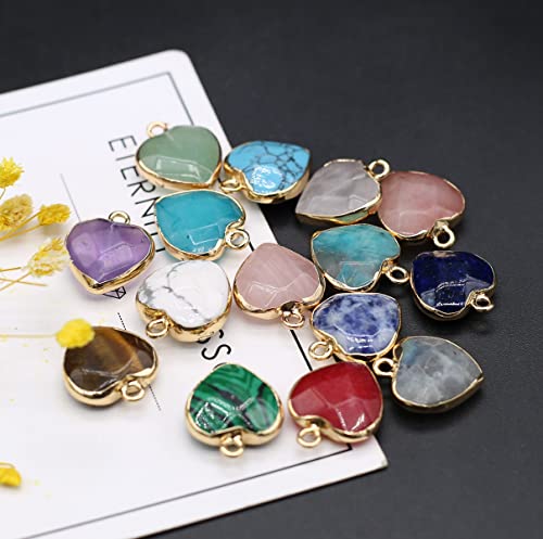 Le Sky 8 Pcs Natural Stone Pendants Heart Shape Faceted Random Stone Crystal Agate Necklace Charms For Jewelry Making Bracelet Earrings #TOP7