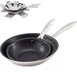 Non Stick Stainless Steel Frying Pans Set, 8" & 11" PFOA Free Coating Pans for Cooking, Stickless Om