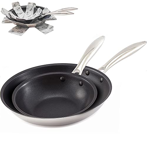 Non Stick Stainless Steel Frying Pans Set, 8" & 11" Pfoa Free Coating Pans For Cooking, Stickless Omelette Chef Pans, Small Egg Pan, Stainless Steel Induction For Gas Top, Electric Stove (8 & 11 Inch) #TOP4