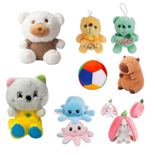 Image of EITHEO Teddy Green Yellow Bunny Octopus Soft Ball Capybara Teddy White Panda Yellow Pack 8 Soft Plush Stuffed Animals for Kids Boys Girls | Gift Set