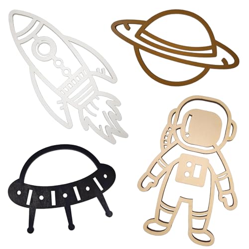 Image of WOODOUNAI Space Quartet Nursery Wall Decor Astronaut Wooden Wall Decor Space Themed Bedroom Decoration Solar System Stickers for Nursery Playroom Bedroom Sticker Decal (Astronaut)