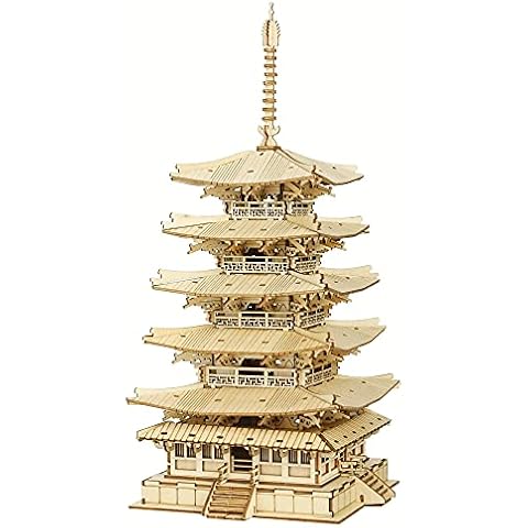 ROBOTIME 3D Puzzles Wooden Model Kits To Build Adults DIY Five-Storied Pagoda Mechancial Building Construction Creative Jigsaw Best Gift for Teens Cover