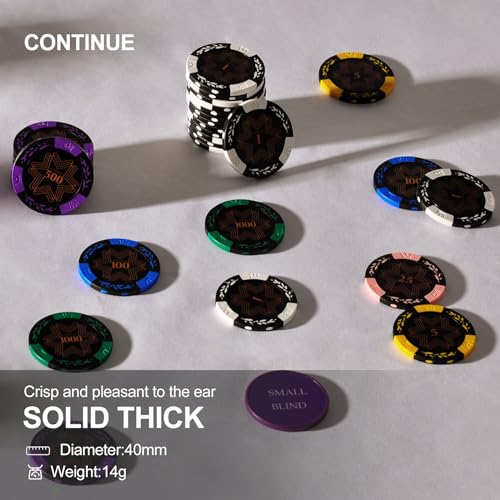 CONTINUE 14g Clay Poker Chips Set for Texas Hold’em,Casino Chips Set with 500PCS Numbered Chips,Waterproof Cards,High-end ABS Chip Case with Double Core,Ideal Gifts for Poker Players