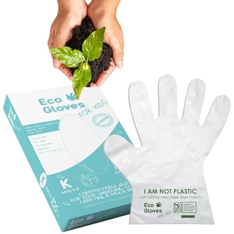 Eco Gloves Kids Youth-Size Compostable Gloves - Premium, Durable, 100% Plant-Based, BPI Certified, Food Grade Safe, Latex Free, BPA Free, Multipurpose Disposable Gloves for Children (100 gloves/box) Cover