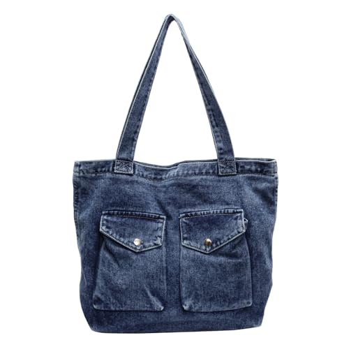 Stylish Denim Tote Bag for Women, Lightweight Jean Handbag Purse with Multiple Pockets