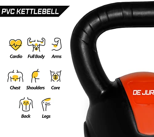 Image of De Jure Fitness PVC Kettlebell 3kg for Men & Women Strength & Cardio Training, Soft Grip, Crushed Concrete Filled, Full Body Workout Equipment for Home & Gym (Orange Black)