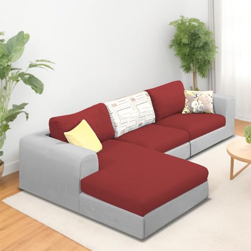 Image of Koza LHS 4 Seater L Shape Sofa Set for Living Room (Maroon Grey Fabric) Premium Fabric Sofa