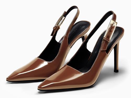 Image of Coutgo Women's Slingback High Heels Pointed Toe Stilettos Metal Buckle Dress Party Pump Shoes