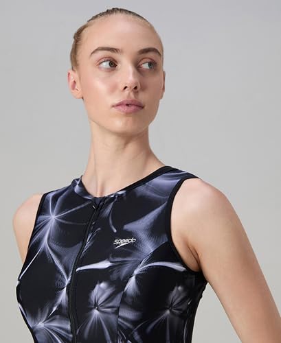 Image of Speedo Women's Endurabrite Closedback Swimdress with Boyleg | Swimming Costume | Swimming Suit for Women | Chlorine Resistance | UPF 40+ Sun Protection | Removable Bra Pads