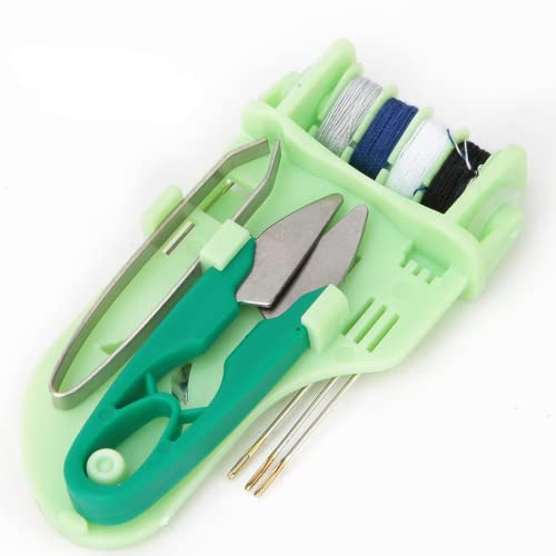 Green Travel Mini Sewing Kit - Filled with Needles, Scissors, Pins, Threads - 12pcs, Green-12pc, 7 cm x 6.5 cm x 1.7 cm - Image 2