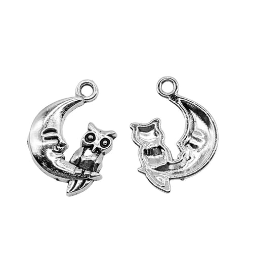 WYSIWYG 10pcs 14x20mm Moon Owl Charms Antique Silver Color Zinc