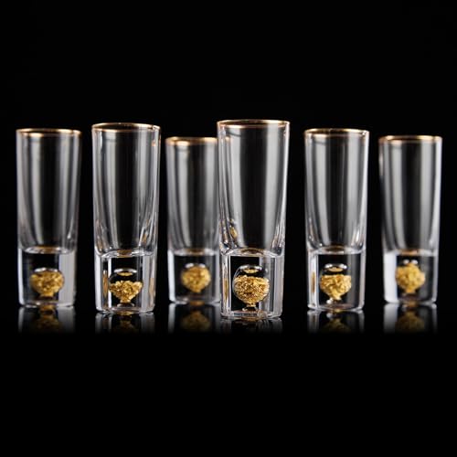 DUJUST Verres à Shot 6cl(65ml), Ensemble de Verre à Liqueur en Cristal, Décorés d'or 24 Carats, Verre a Vodka Cool et Personnalisé, sans BPA et sans Plomb, Choix de Cadeaux - 6 Pièces