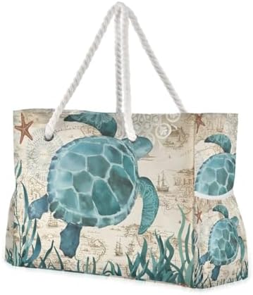 senya Large Beach Bags Totes Canvas Tote Shoulder Bag Sealives Sea World Water Resistant Bags for Gym Travel Daily