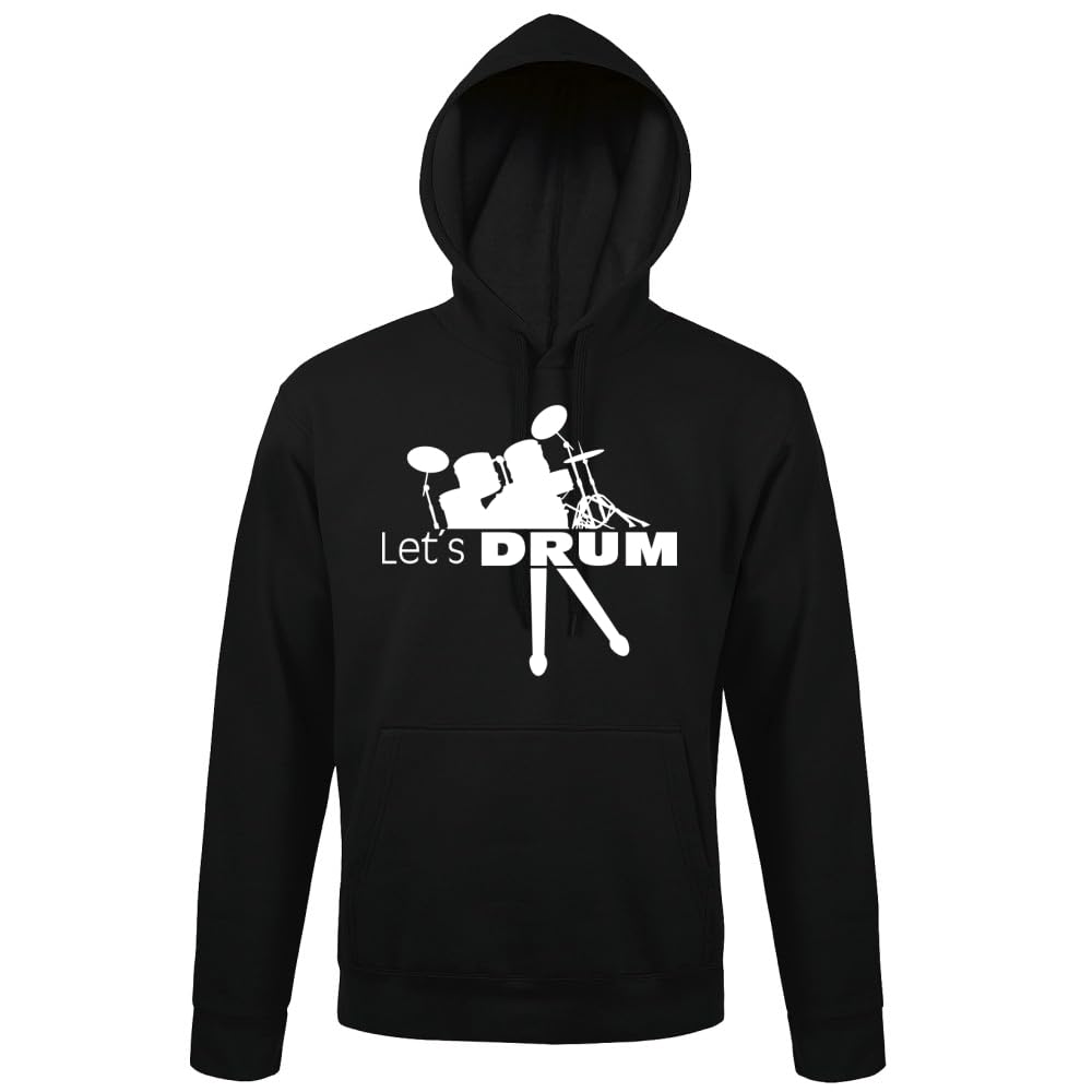 Lets Drum perkusja z patyczkami męska bluza z kapturem, czarny, 4XL