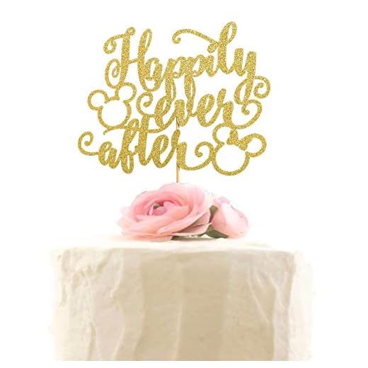 Happily Ever After with Mickey & Minnie Cake Topper, Disney Themed Wedding Engagement Bridal Shower Party Decorations, Gold Glitter