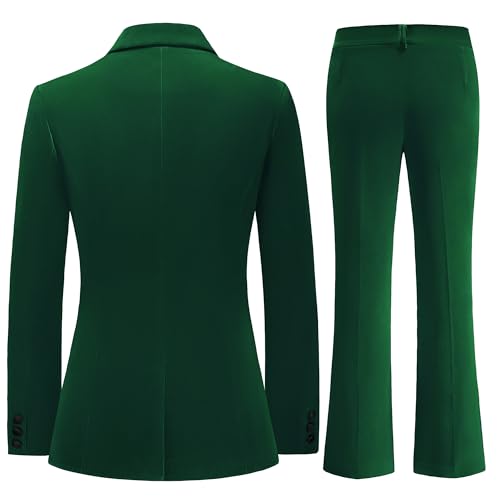 Women's Velvet Suit 2 Piece Set Satin Peaked Lapel Blazer Outfits for Women Wedding Party Business-Green 3XL4