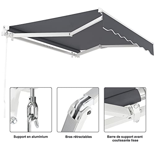 Store banne manuel rétractable gris 2x1.5m en aluminium pour terrasse - 4