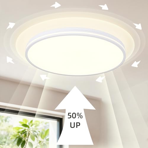 20 Inch Flush Mount Ceiling Light 50W, White LED Ceiling Light with Side Light, 2700K/4000K/6000K CCT Selectable, 5000lm Round Light Fixtures for Bedroom, Kitchen, Dining Room, Living Room by FY WISDOM FLY LIGHTING - Used condition - Image 2