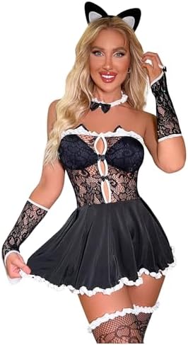 Conjunto Lencería Cosplay Gata Mujer Disfraz de Sirvienta Frances...