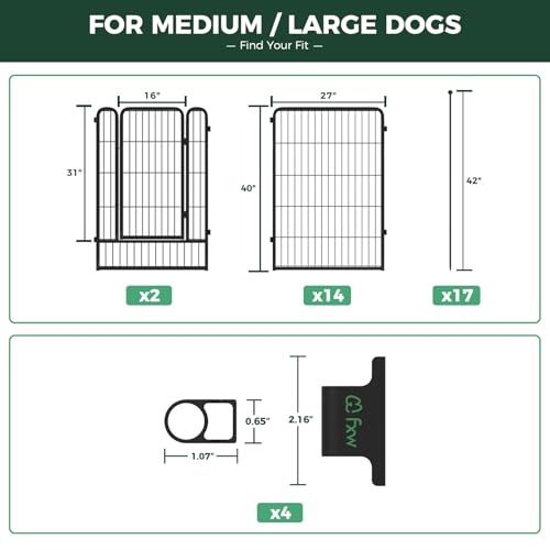Image of FXW Rollick Dog Playpen with Anchor Kit (Pack of 4) - 40 Inch 16-Panel Dog Pen for Large Dogs, Stable & Safe Indoor /Outdoor Play│Patented
