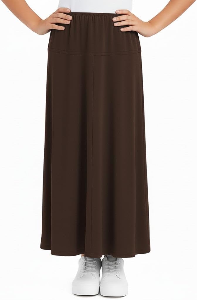 BABY O Girls Kids Basic Stretch Slinky Knit A-Line Ankle Length Maxi Skirt for 4 to 18 Years Old